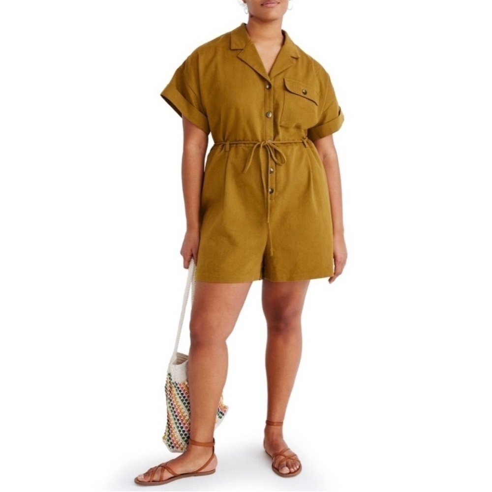 Madewell Olive Green Safari Belted Romper Size Large